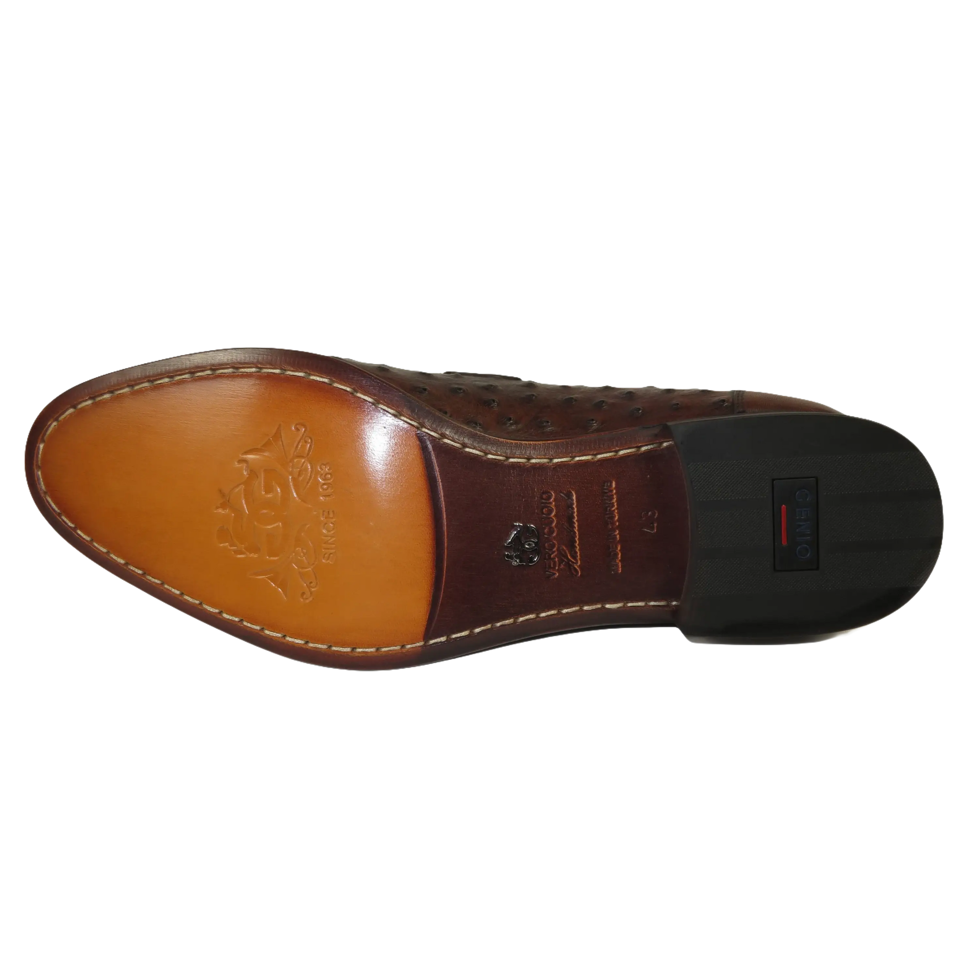 Men's GENIO Genuine Ostrich Embossed Leather Shoes Turkey 120332831 Cognac