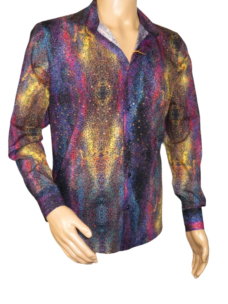 Men's AVM Crystal Digital Sparks Shirt Cotton Turkey Slim Fit 13985-01 Multi