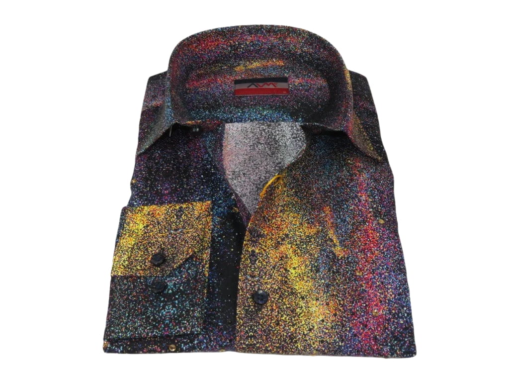 Men's AVM Crystal Digital Sparks Shirt Cotton Turkey Slim Fit 13985-01 Multi