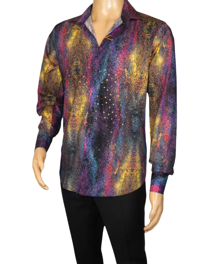 Men's AVM Crystal Digital Sparks Shirt Cotton Turkey Slim Fit 13985-01 Multi