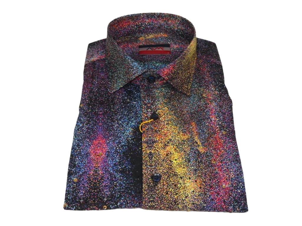 Men's AVM Crystal Digital Sparks Shirt Cotton Turkey Slim Fit 13985-01 Multi