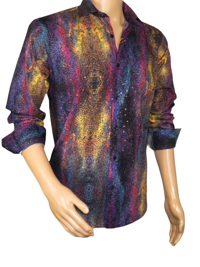 Men's AVM Crystal Digital Sparks Shirt Cotton Turkey Slim Fit 13985-01 Multi