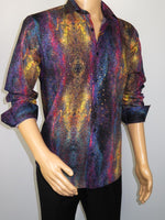Men's AVM Crystal Digital Sparks Shirt Cotton Turkey Slim Fit 13985-01 Multi