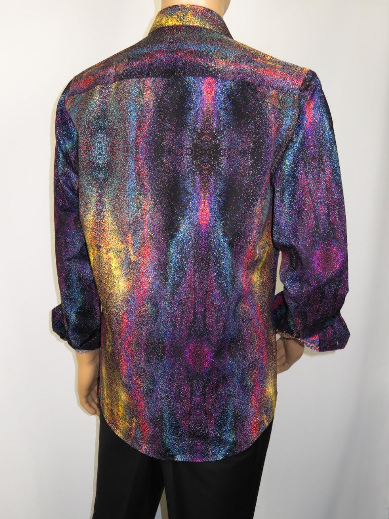 Men's AVM Crystal Digital Sparks Shirt Cotton Turkey Slim Fit 13985-01 Multi