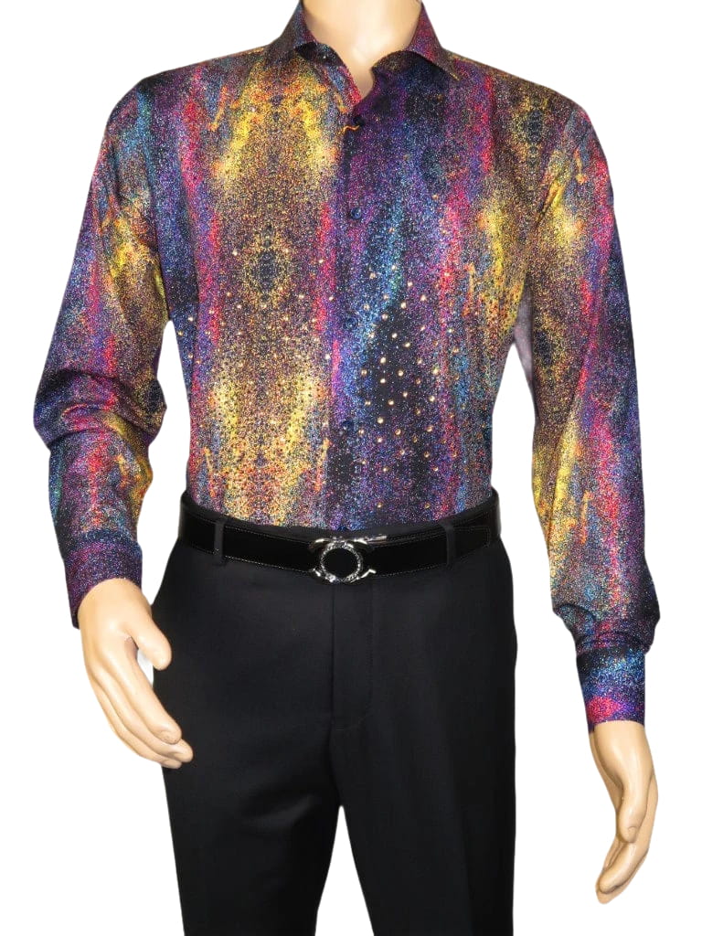 Men's AVM Crystal Digital Sparks Shirt Cotton Turkey Slim Fit 13985-01 Multi