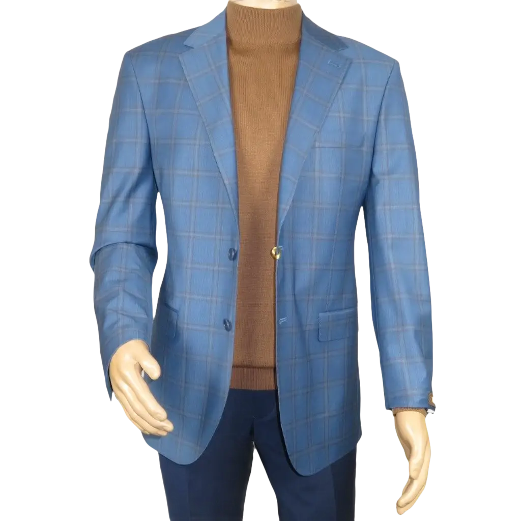 Men's Mono Turkey Sport Coat 100% Super 180s Wool 1480-01 Blue Plaid