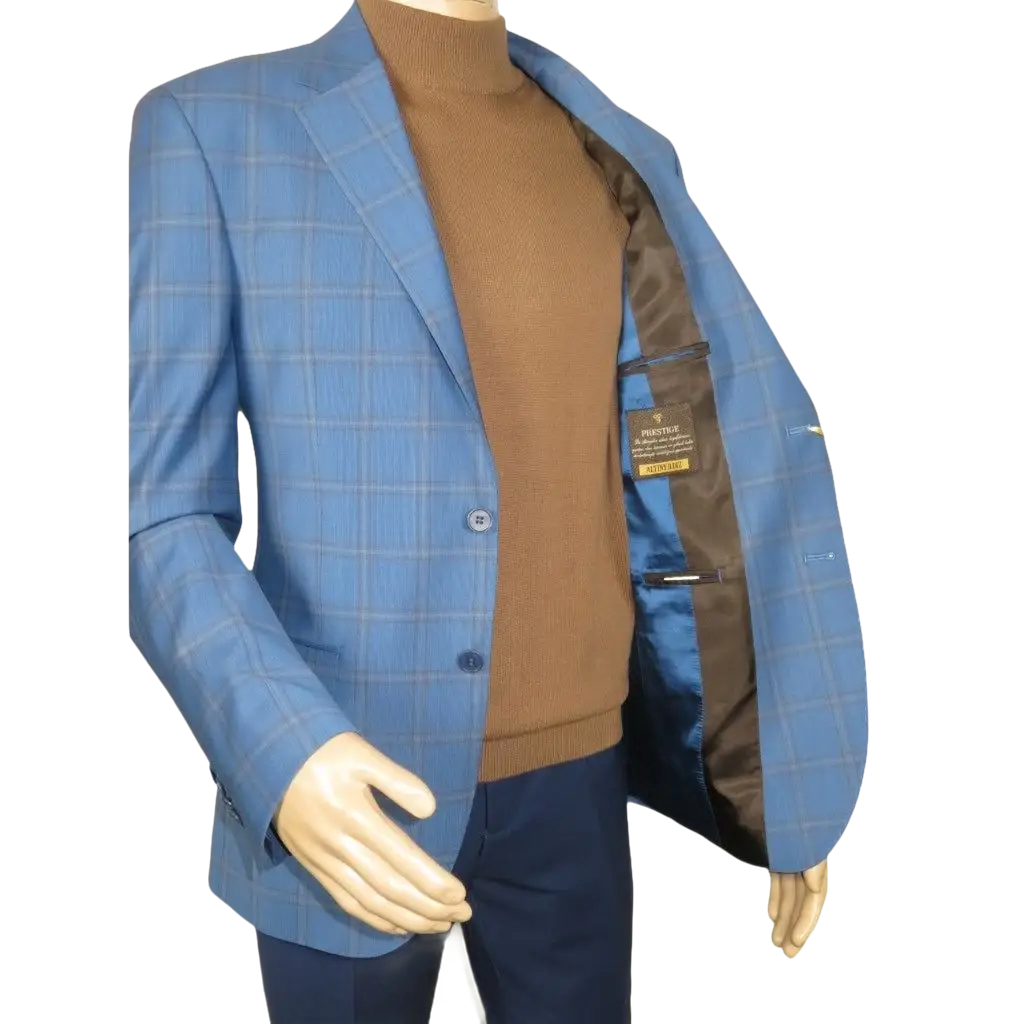 Men's Mono Turkey Sport Coat 100% Super 180s Wool 1480-01 Blue Plaid