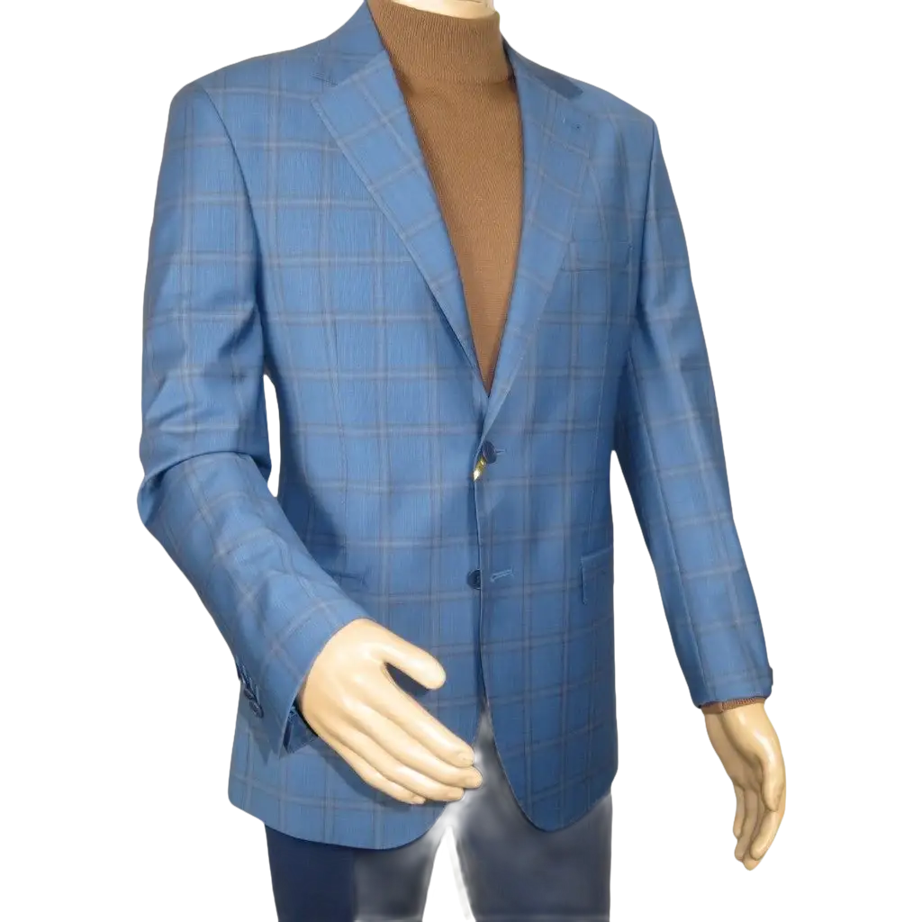 Men's Mono Turkey Sport Coat 100% Super 180s Wool 1480-01 Blue Plaid