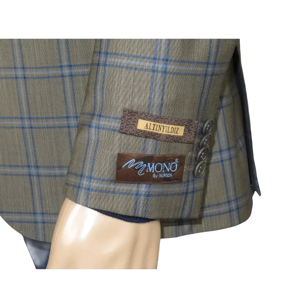 Men's Mono Turkey Sport Coat 100% Super 180s Wool 1480-02 Tan Blue Plaid