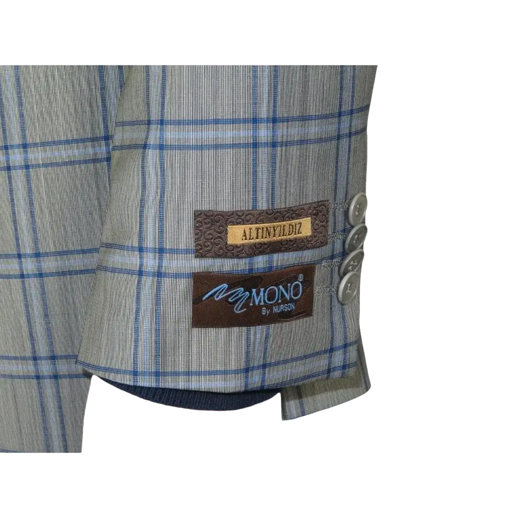 Men's Mono Turkey Sport Coat 100% Super 180s Wool 1480-03 Gray Blue Plaid