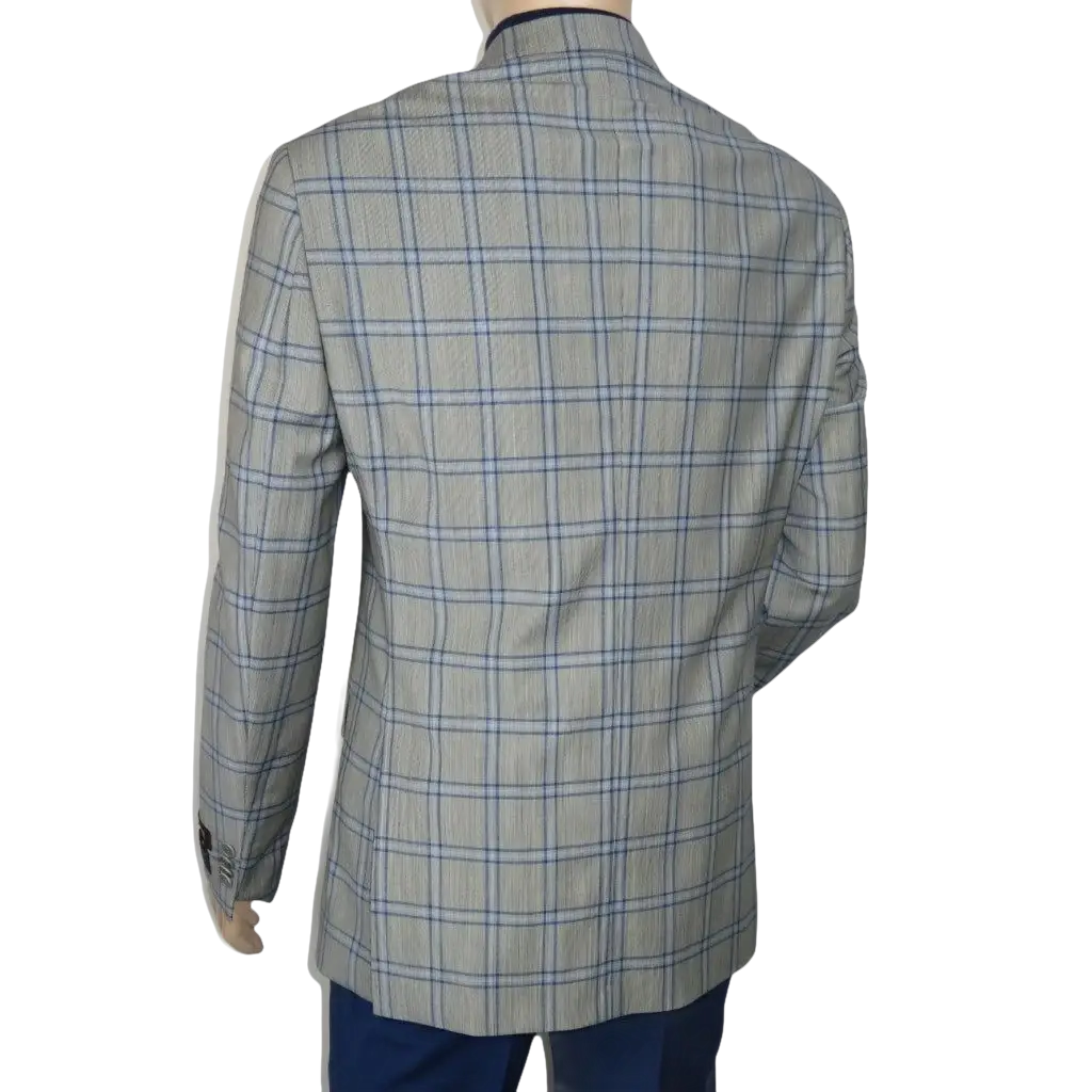 Men's Mono Turkey Sport Coat 100% Super 180s Wool 1480-03 Gray Blue Plaid