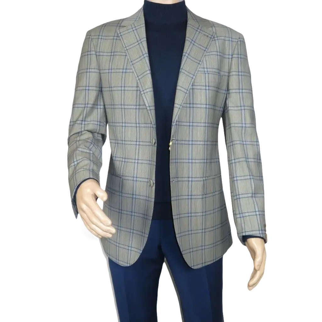 Men's Mono Turkey Sport Coat 100% Super 180s Wool 1480-03 Gray Blue Plaid