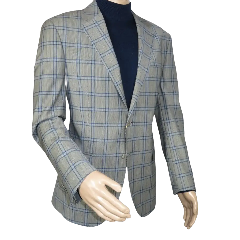 Men's Mono Turkey Sport Coat 100% Super 180s Wool 1480-03 Gray Blue Plaid