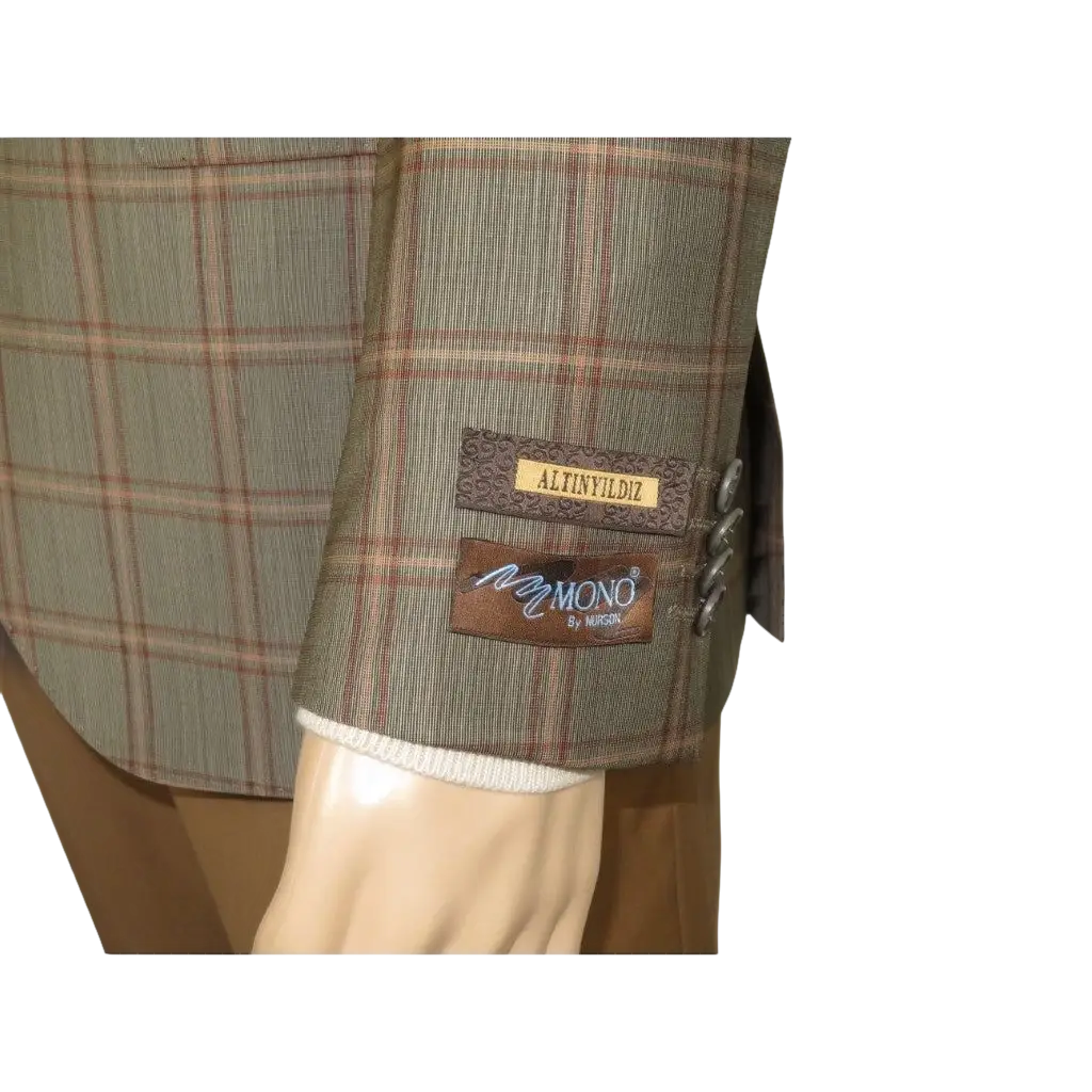 Men's Mono Turkey Sport Coat 100% Super 180s Wool 1480-04 Tan Brown Plaid
