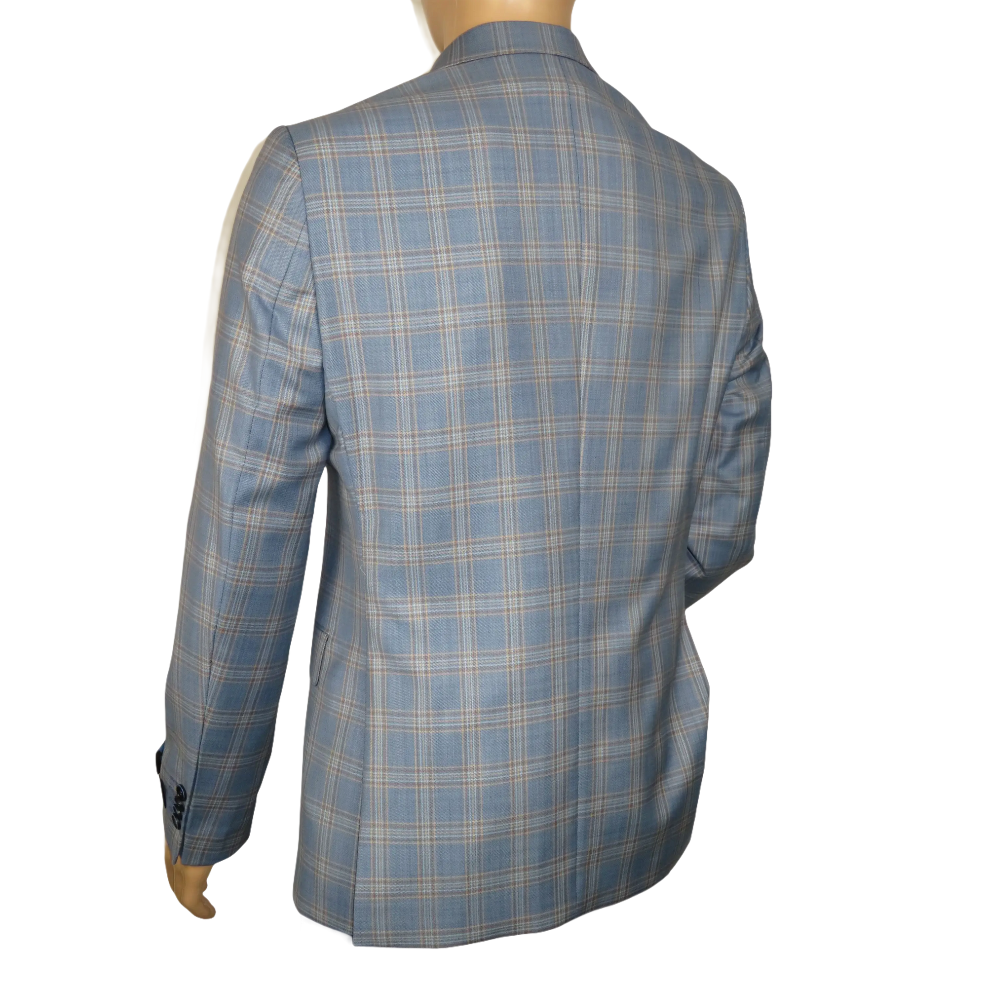 Men's Mono Turkey Sport Coat 100% Super 180s Wool 1522-02 Blue Brown Plaid