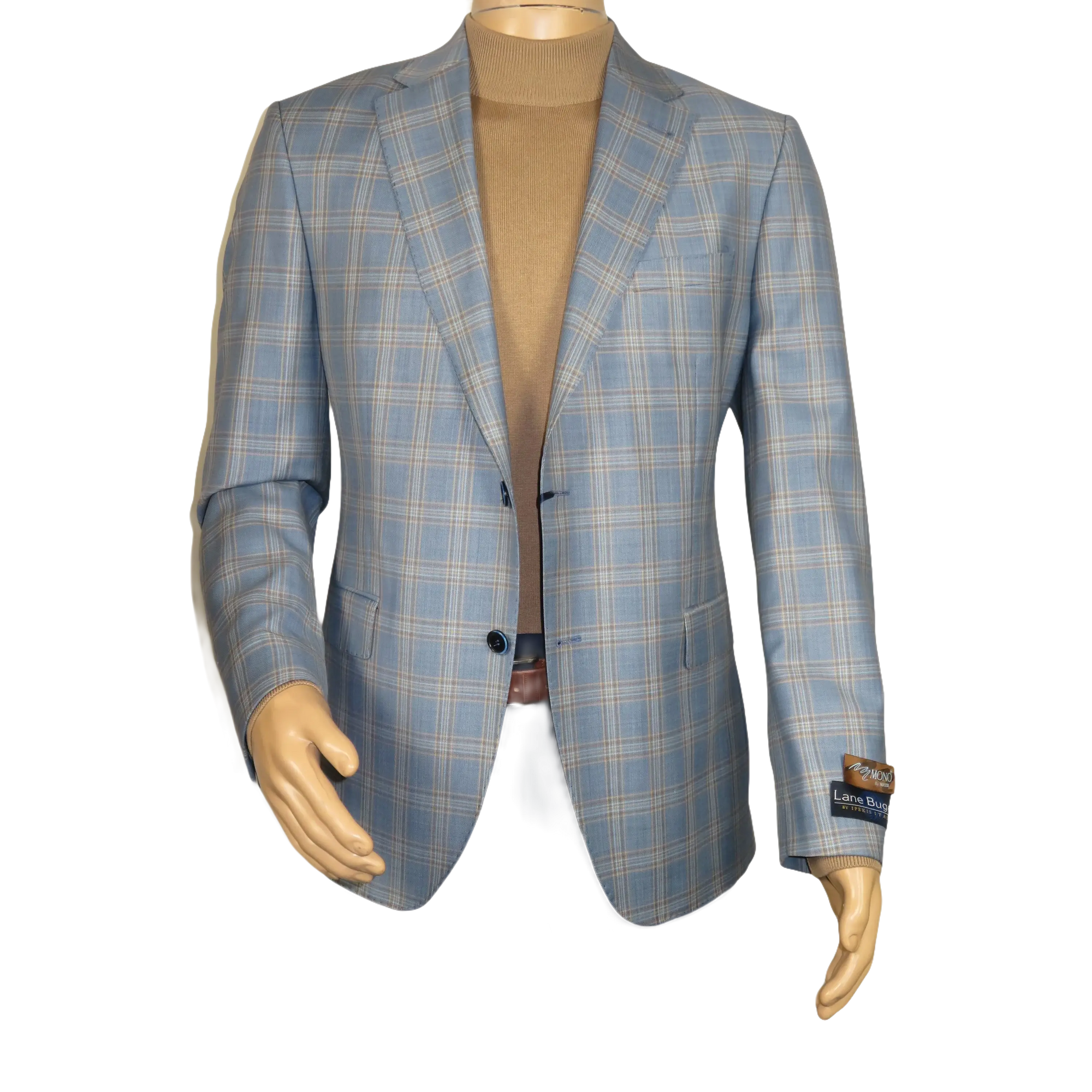 Men's Mono Turkey Sport Coat 100% Super 180s Wool 1522-02 Blue Brown Plaid