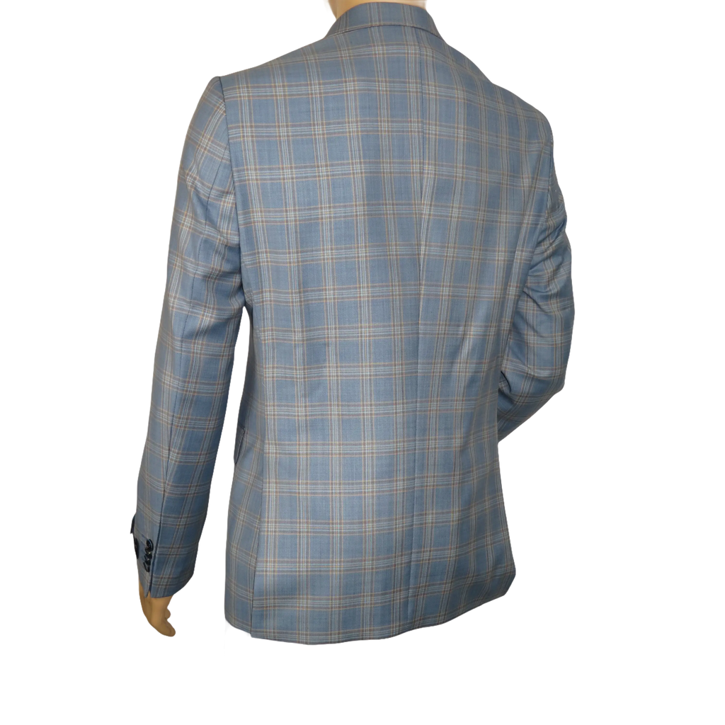 Men's Mono Turkey Sport Coat 100% Super 180s Wool 1522-02 Blue Brown Plaid