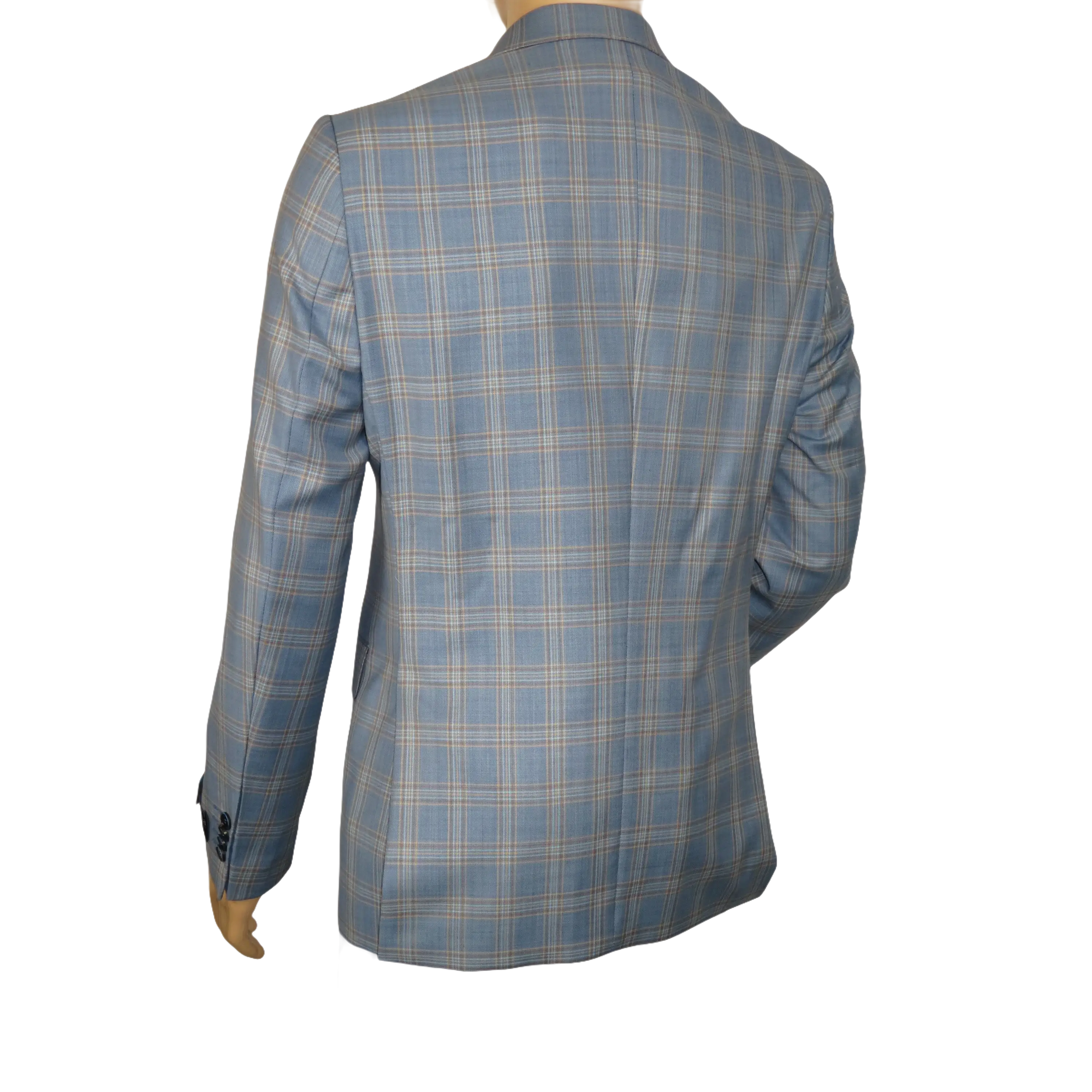 Men's Mono Turkey Sport Coat 100% Super 180s Wool 1522-02 Blue Brown Plaid