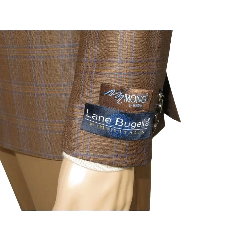 Men's Mono Double Breasted Blazer Super 180s Wool 1523-03 Brown Blue Plaid