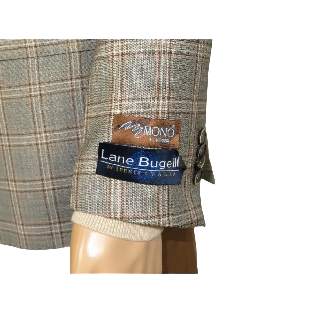 Men's Mono Double Breasted Blazer Super 180s Wool 1523-04 Gray Brown Plaid