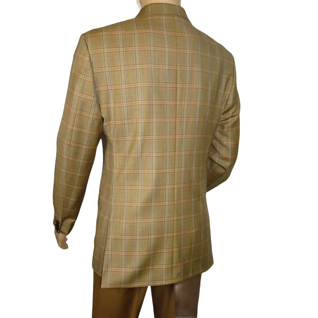 Men's Mono Double Breasted Blazer Super 180s Wool 1523-05 Camel Brown Plaid