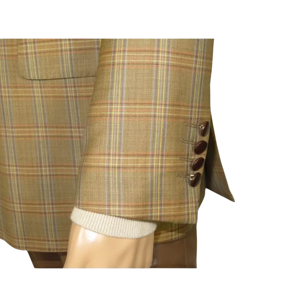 Men's Mono Double Breasted Blazer Super 180s Wool 1523-05 Camel Brown Plaid