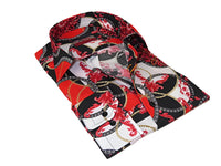 Men's AVM Crystal Shirt Medallion Cotton Turkey Slim Fit 15651-01 Red/Black