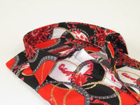 Men's AVM Crystal Shirt Medallion Cotton Turkey Slim Fit 15651-01 Red/Black