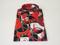 Men's AVM Crystal Shirt Medallion Cotton Turkey Slim Fit 15651-01 Red/Black