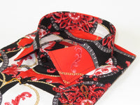 Men's AVM Crystal Shirt Medallion Cotton Turkey Slim Fit 15651-01 Red/Black