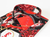 Men's AVM Crystal Shirt Medallion Cotton Turkey Slim Fit 15651-01 Red/Black