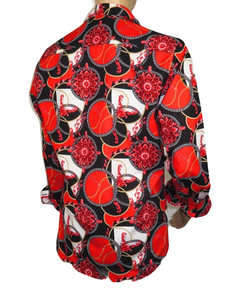Men's AVM Crystal Shirt Medallion Cotton Turkey Slim Fit 15651-01 Red/Black