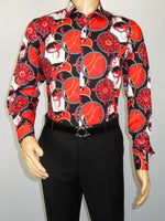 Men's AVM Crystal Shirt Medallion Cotton Turkey Slim Fit 15651-01 Red/Black