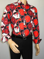 Men's AVM Crystal Shirt Medallion Cotton Turkey Slim Fit 15651-01 Red/Black