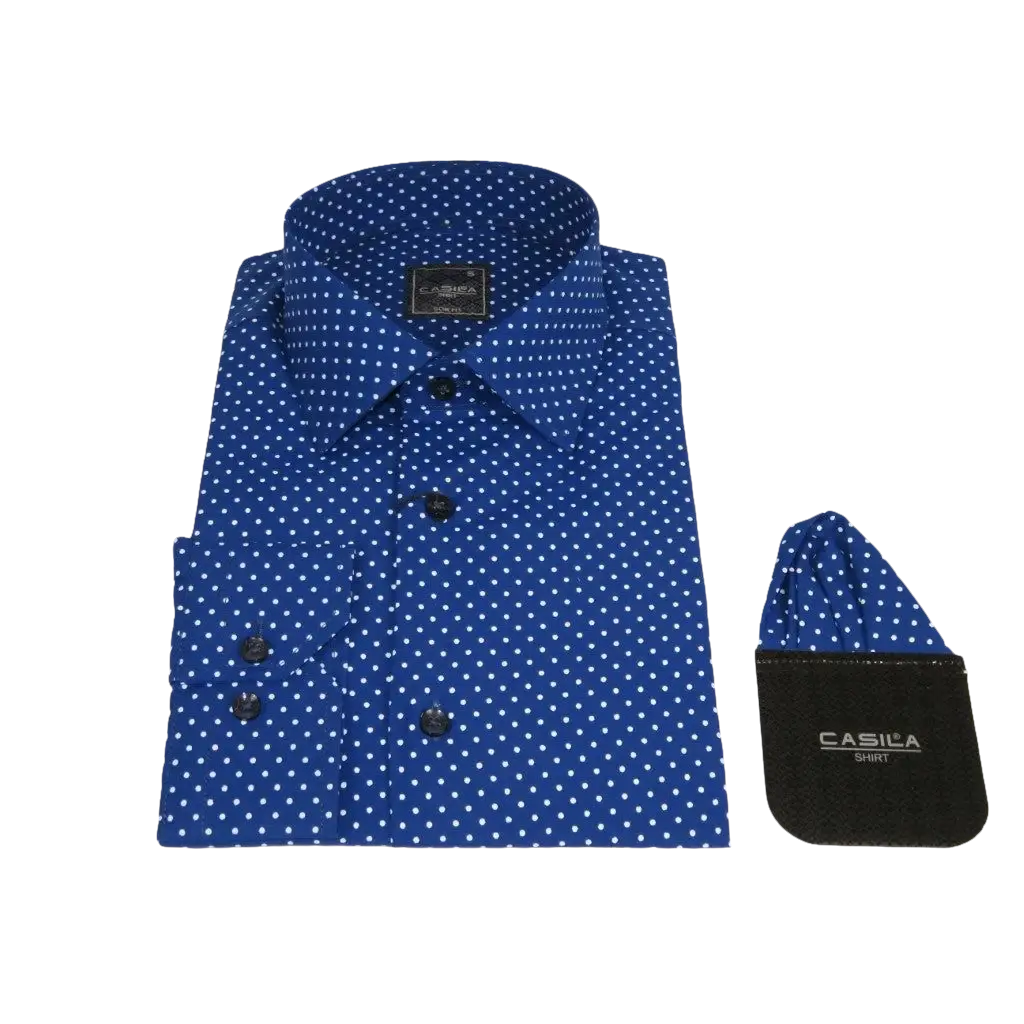 Men's Shirt Hankie CASILA Turkey Cotton Blend 501920-05 Royal Blue Polka Dots