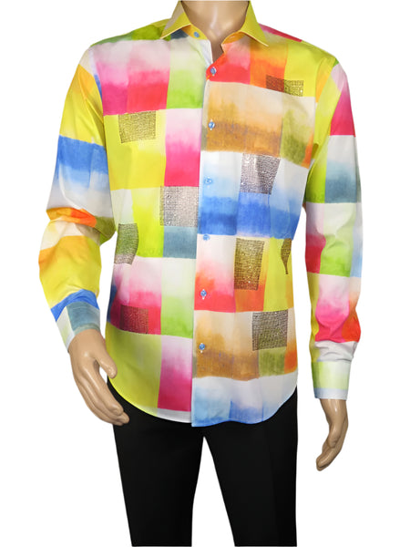 Men's AVM Rhine Stone Digital Print Shirt Cotton Turkey Slim Fit 19419-01 Multi