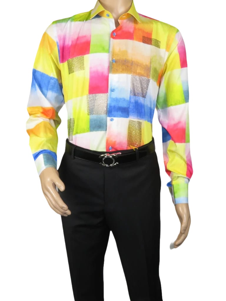 Men's AVM Rhine Stone Digital Print Shirt Cotton Turkey Slim Fit 19419-01 Multi