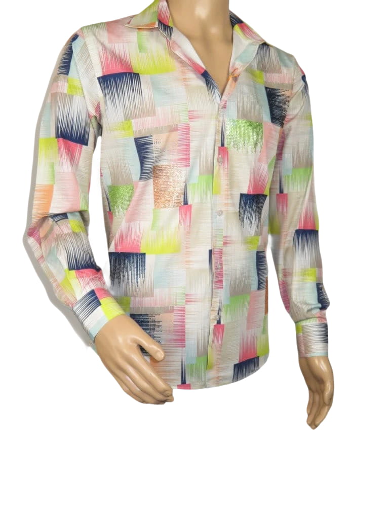 Men's AVM Rhine Stone Digital Print Shirt Cotton Turkey Slim Fit 19590-01 Multi