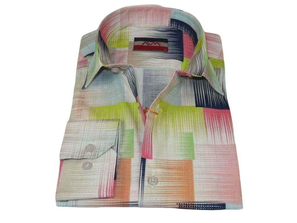 Men's AVM Rhine Stone Digital Print Shirt Cotton Turkey Slim Fit 19590-01 Multi