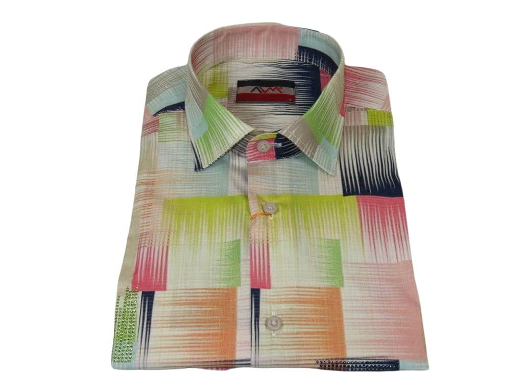 Men's AVM Rhine Stone Digital Print Shirt Cotton Turkey Slim Fit 19590-01 Multi