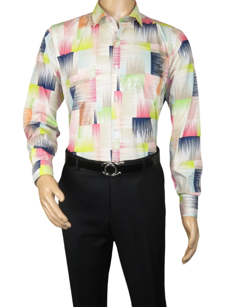 Men's AVM Rhine Stone Digital Print Shirt Cotton Turkey Slim Fit 19590-01 Multi