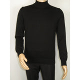 Men's Sweater Knit By BRANGO Turkey Mock Neck Cotton Blend 21050 Black