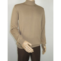 Men's Sweater Knit By BRANGO Turkey Mock Neck Cotton Blend 21050 Dark Beige