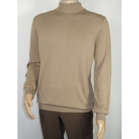 Men's Sweater Knit By BRANGO Turkey Mock Neck Cotton Blend 21050 Dark Beige
