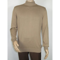 Men's Sweater Knit By BRANGO Turkey Mock Neck Cotton Blend 21050 Dark Beige