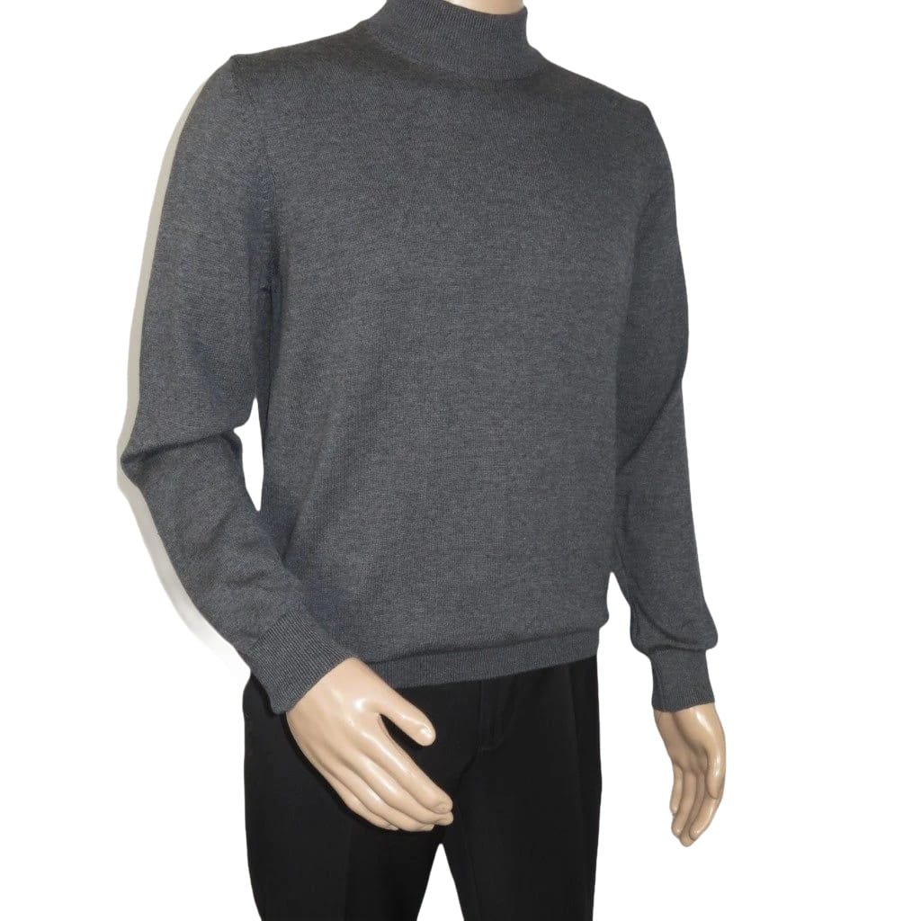 Men's Sweater Knit By BRANGO Turkey Mock Neck Cotton Blend 21050 Charcoal