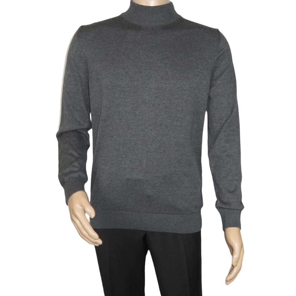 Men's Sweater Knit By BRANGO Turkey Mock Neck Cotton Blend 21050 Charcoal