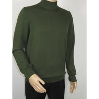 Mens Sweater Knit BRANGO Turkey Mock Neck Cotton Blend 21050 Khaki Green