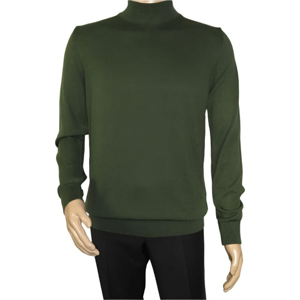 Mens Sweater Knit BRANGO Turkey Mock Neck Cotton Blend 21050 Khaki Green