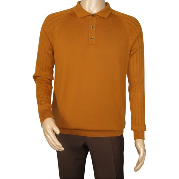 Men's Sweater Knit By BRANGO Turkey Polo Neck Cotton Blend 21220 Mustard